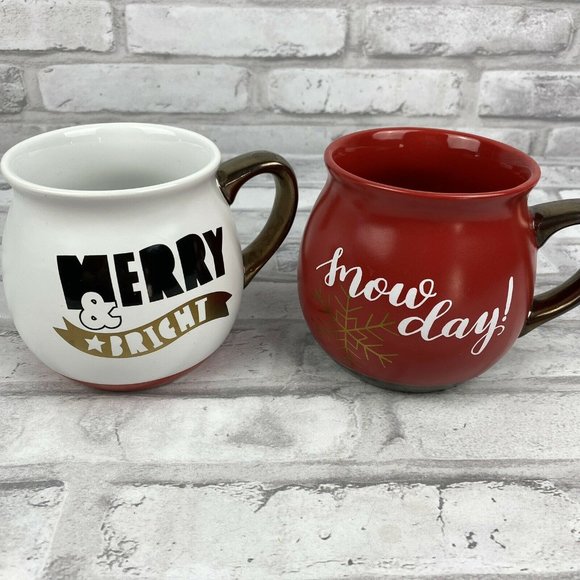 Christmas Holiday Mugs Merry & Bright Snow Day